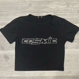 Size M Black Crop Top "cosmic"